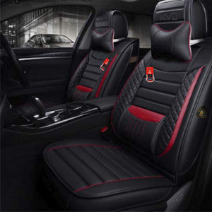 KVD Superior Leather Luxury Car Seat Cover for Volkswagen T-Roc Black + Red Free Neckrest Set (With 5 Year Onsite Warranty) (SP) - D047/135