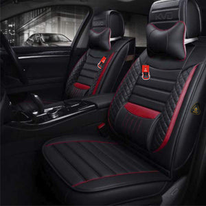 KVD Superior Leather Luxury Car Seat Cover for MG Astor Black + Red Free Neckrest Set (With 5 Year Onsite Warranty) (SP) - D047/145