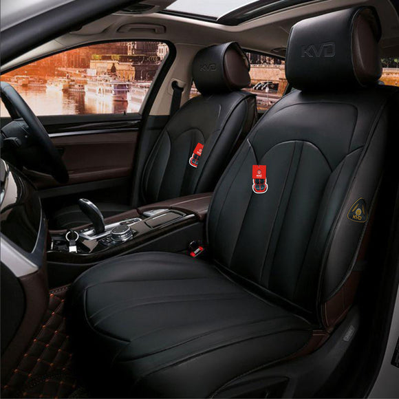 KVD Superior Leather Luxury Car Seat Cover for Kia Carens Full Black (With 5 Year Onsite Warranty) - D048/142