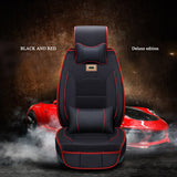 KVD Superior Leather Luxury Car Seat Cover For Kia Syros Black + Red Free Pillows And Neckrest Set (With 5 Year Onsite Warranty) - D049/158