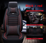 KVD Superior Leather Luxury Car Seat Cover for Toyota Innova Hycross Black + Red Free Pillows And Neckrest (With 5 Year Warranty) - D054/151