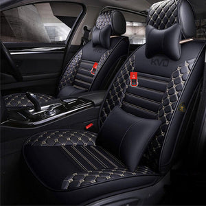 KVD Superior Leather Luxury Car Seat Cover for Toyota Rumion Black + Silver Free Pillows And Neckrest Set (With 5 Year Onsite Warranty) - DZ058/103