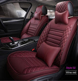 KVD Superior Leather Luxury Car Seat Cover for Kia Carens Wine Red Free Pillows And Neckrest Set (With 5 Year Onsite Warranty) - DZ059/142