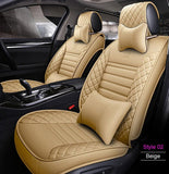 KVD Superior Leather Luxury Car Seat Cover for Skoda Kylac Full Beige Free Pillows And Neckrest Set (With 5 Year Onsite Warranty) - DZ060/143