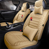 KVD Superior Leather Luxury Car Seat Cover for Volkswagen T-Roc Full Beige Free Pillows And Neckrest Set (With 5 Year Onsite Warranty) - DZ060/135