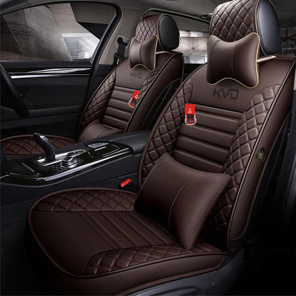 KVD Superior Leather Luxury Car Seat Cover for Toyota Innova Hycross Full Coffee Free Pillows And Neckrest (With 5 Year Warranty) - DZ061/151