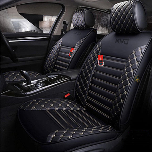KVD Superior Leather Luxury Car Seat Cover For Tata Curvv Black + Silver (With 5 Year Onsite Warranty) - DZ058/77