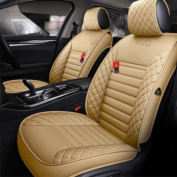 KVD Superior Leather Luxury Car Seat Cover for Toyota Innova Hycross Full Beige (With 5 Year Onsite Warranty) - DZ060/151
