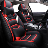 KVD Superior Leather Luxury Car Seat Cover for Kia Carens Black + Red Free Pillows And Neckrest Set (With 5 Year Onsite Warranty) - D067/142