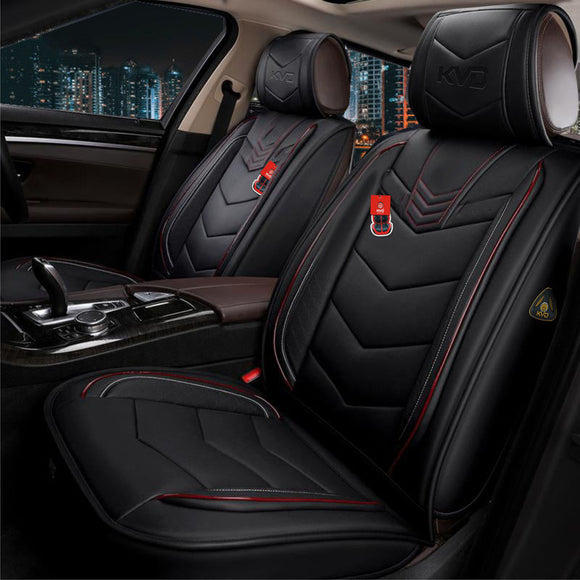 KVD Superior Leather Luxury Car Seat Cover for MG Astor Black + Red (With 5 Year Onsite Warranty) (SP) - D070/145