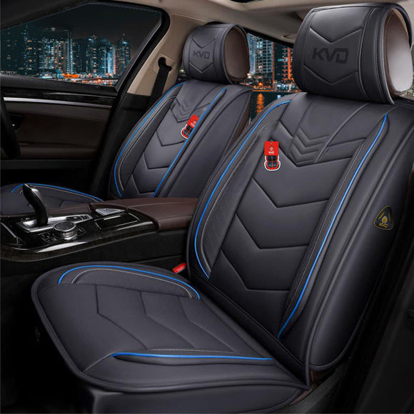KVD Superior Leather Luxury Car Seat Cover for Hyundai Exter Black + Blue (With 5 Year Onsite Warranty) (SP) - D071/98