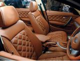 KVD Superior Leather Luxury Car Seat Cover for Kia Carens Full Tan (With 5 Year Onsite Warranty) - D072/142
