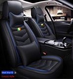 KVD Superior Leather Luxury Car Seat Cover for MG Astor Black + Blue Free Pillows And Neckrest Set (With 5 Year Onsite Warranty) - DZ073/145