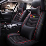 KVD Superior Leather Luxury Car Seat Cover for Volkswagen virtus Black + Red Free Pillows And Neckrest Set (With 5 Year Onsite Warranty) - DZ075/153