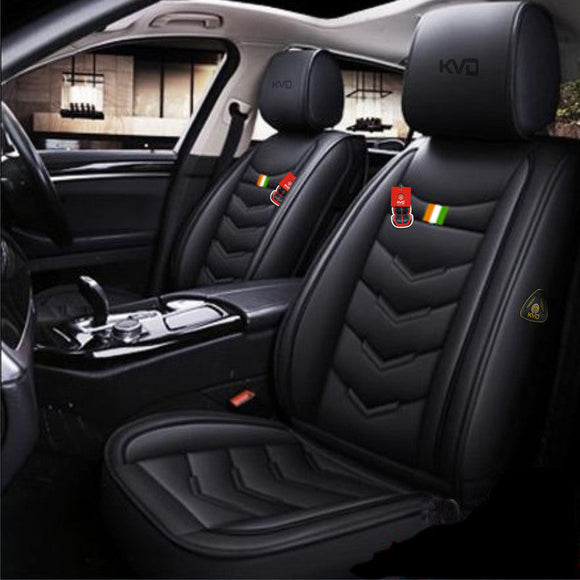 KVD Superior Leather Luxury Car Seat Cover for Kia Carens Full Black (With 5 Year Onsite Warranty) - DZ079/142