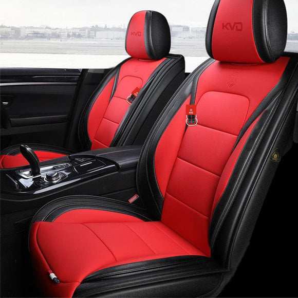 KVD Superior Leather Luxury Car Seat Cover for Toyota Innova Hycross Black + Red (With 5 Year Onsite Warranty) - D081/151