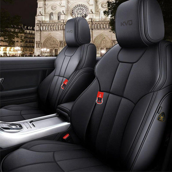 KVD Superior Leather Luxury Car Seat Cover for Skoda Slavia Full Black (With 5 Year Onsite Warranty) - D086/135