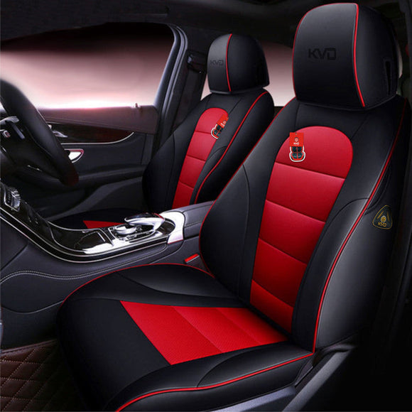 KVD Superior Leather Luxury Car Seat Cover for Kia Carens Black + Red (With 5 Year Onsite Warranty) - DZ088/142