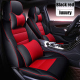 KVD Superior Leather Luxury Car Seat Cover for Skoda Kylac Black + Red Free Pillows And Neckrest Set (With 5 Year Onsite Warranty) - DZ088/143