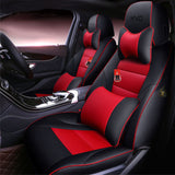 KVD Superior Leather Luxury Car Seat Cover for Skoda Kylac Black + Red Free Pillows And Neckrest Set (With 5 Year Onsite Warranty) - DZ088/143