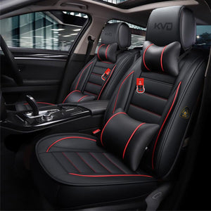 KVD Superior Leather Luxury Car Seat Cover for Volkswagen T-Roc Black + Red Free Pillows And Neckrest Set (With 5 Year Onsite Warranty) (SP) - D094/135