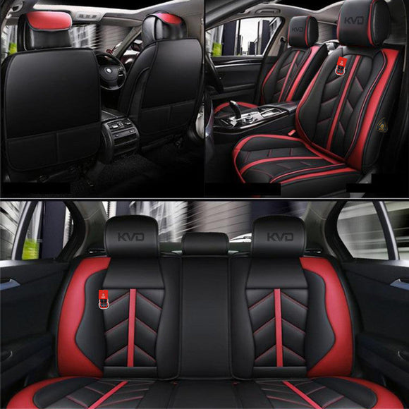 KVD Superior Leather Luxury Car Seat Cover for Kia Carens Black + Red (With 5 Year Onsite Warranty) - D098/142