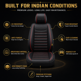 KVD Superior Leather Luxury Car Seat Cover FOR Volkswagen T-Roc BLACK + RED (WITH 5 YEARS WARRANTY) - DZ014/135