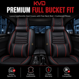 KVD Superior Leather Luxury Car Seat Cover FOR Volkswagen T-Roc BLACK + RED FREE PILLOWS AND NECK REST SET (WITH 5 YEARS WARRANTY) - DZ014/135