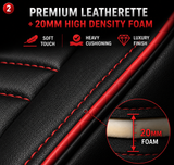 KVD Superior Leather Luxury Car Seat Cover For Citroen C3 BLACK + RED FREE PILLOWS AND NECK REST SET (WITH 5 YEARS WARRANTY) - DZ014/150
