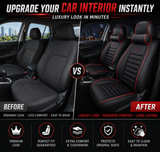KVD Superior Leather Luxury Car Seat Cover For Citroen C3 BLACK + RED FREE PILLOWS AND NECK REST SET (WITH 5 YEARS WARRANTY) - DZ014/150