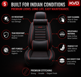 KVD Superior Leather Luxury Car Seat Cover FOR Volkswagen T-Roc BLACK + RED FREE PILLOWS AND NECK REST SET (WITH 5 YEARS WARRANTY) - DZ014/135