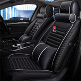 KVD Superior Leather Luxury Car Seat Cover FOR Maruti Suzuki Grand Vitara BLACK + SILVER FREE PILLOWS AND NECK REST SET (WITH 5 YEARS WARRANTY) - DZ015/147