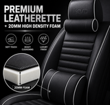 KVD Superior Leather Luxury Car Seat Cover FOR Volkswagen T-Roc BLACK + SILVER FREE PILLOWS AND NECK REST SET (WITH 5 YEARS WARRANTY) - DZ015/135