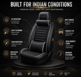 KVD Superior Leather Luxury Car Seat Cover FOR Maruti Suzuki Grand Vitara BLACK + SILVER FREE PILLOWS AND NECK REST SET (WITH 5 YEARS WARRANTY) - DZ015/147