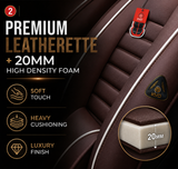 KVD Superior Leather Luxury Car Seat Cover For Volkswagen Taigun Coffee + White Free Pillows And Neck Rest (With 5 Year Onsite Warranty)- Dz016/135