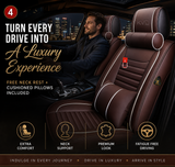 KVD Superior Leather Luxury Car Seat Cover For Volkswagen Taigun Coffee + White Free Pillows And Neck Rest (With 5 Year Onsite Warranty)- Dz016/135