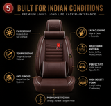 KVD Superior Leather Luxury Car Seat Cover FOR Volkswagen T-Roc COFFEE + WHITE FREE PILLOWS AND NECK REST SET (WITH 5 YEARS WARRANTY) - DZ016/135