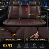 KVD Superior Leather Luxury Car Seat Cover For Volkswagen Taigun Coffee + White Free Pillows And Neck Rest (With 5 Year Onsite Warranty)- Dz016/135