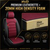 KVD Superior Leather Luxury Car Seat Cover for Volkswagen T-Roc Black + Wine Red (With 5 Year Onsite Warranty) - DZ132/135