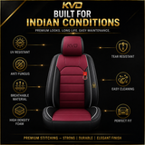 KVD Superior Leather Luxury Car Seat Cover for Volkswagen Taigun Black + Wine Red (With 5 Year Onsite Warranty) - DZ132/135
