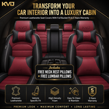 KVD Superior Leather Luxury Car Seat Cover for Volkswagen T-Roc Black + Wine Red Free Pillows And Neckrest Set (With 5 Year Onsite Warranty) - DZ132/135