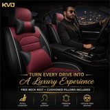 KVD Superior Leather Luxury Car Seat Cover for Renault Kwid Black + Wine Red Free Pillows And Neckrest Set (With 5 Year Onsite Warranty) - DZ132/63