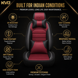 KVD Superior Leather Luxury Car Seat Cover for Volkswagen T-Roc Black + Wine Red Free Pillows And Neckrest Set (With 5 Year Onsite Warranty) - DZ132/135