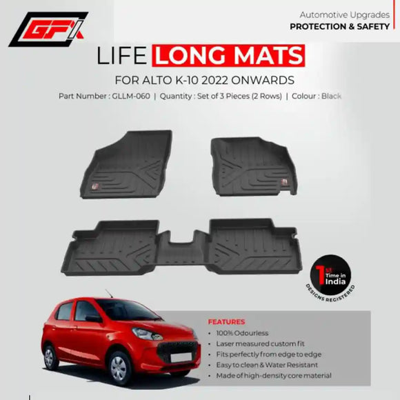 GFX Alto K10 2022 Onwards Lifelong Floor Mats With Set Of 3 Pieces