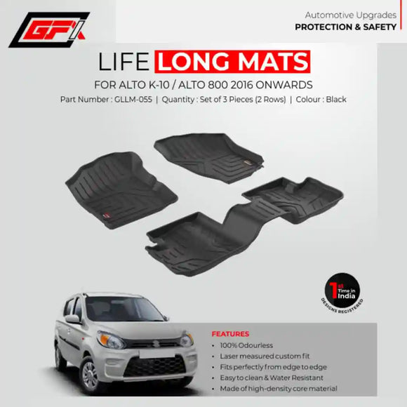 GFX Alto K10 2008 , 2016 Onwards Lifelong Floor Mats With Set Of 3 Pieces