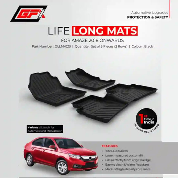 GFX Honda Amaze 2018 Onwards Lifelong Floor Mats With Set Of 3 Pieces