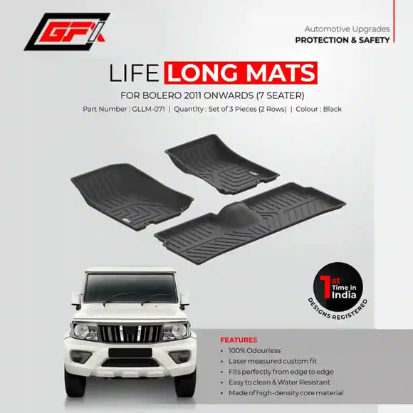 GFX Bolero 2011 Onwards Lifelong Floor Mats With Set Of 3 Pieces