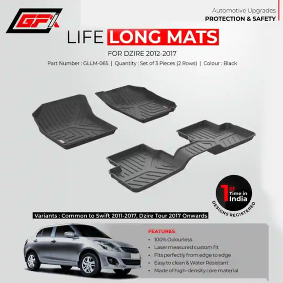 GFX Swift Dzire 2012-2017 Onwards Lifelong Floor Mats With Set Of 4 Pieces