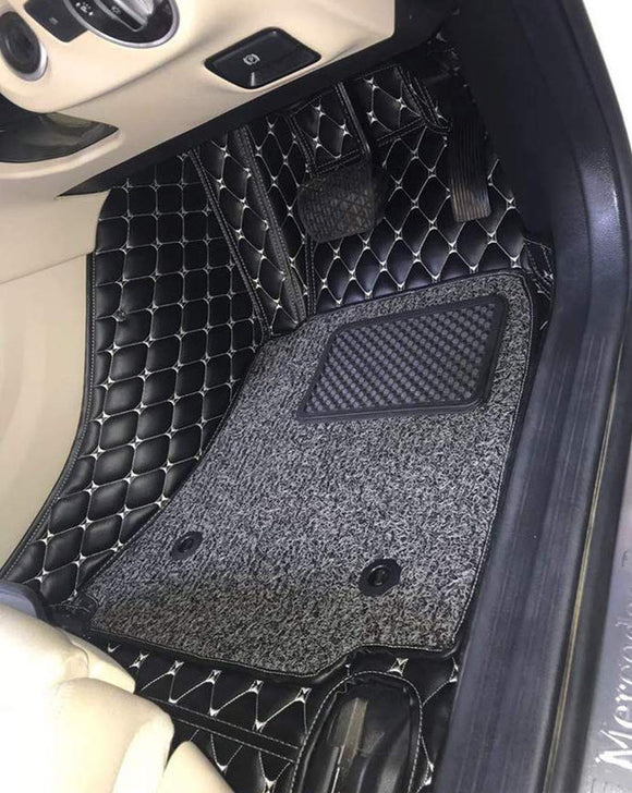 Kvd Extreme Leather Luxury 7D Car Floor Mat For Nissan Magnite Black + Silver ( WITH 1 YEAR WARRANTY ) - M02/112