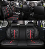 KVD Superior Leather Luxury Car Seat Cover for Volkswagen Ameo Black + Red Piping (With 5 Year Onsite Warranty) - D100/93
